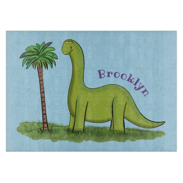 Cute lycklig grönt brontosaurus dinosaur tecknad (Framsidan)