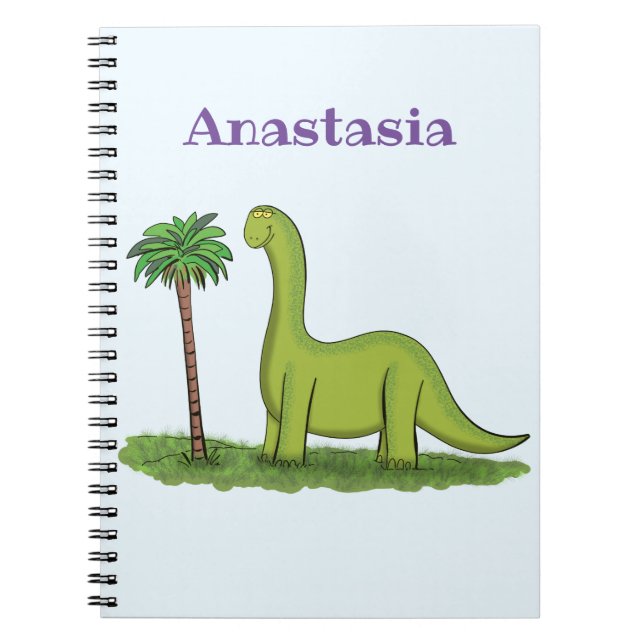 Cute lycklig grönt brontosaurus dinosaur tecknad anteckningsbok (Framsidan)