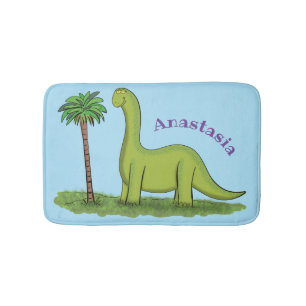 Cute lycklig grönt brontosaurus dinosaur tecknad badrumsmatta