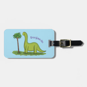 Cute lycklig grönt brontosaurus dinosaur tecknad bagagebricka