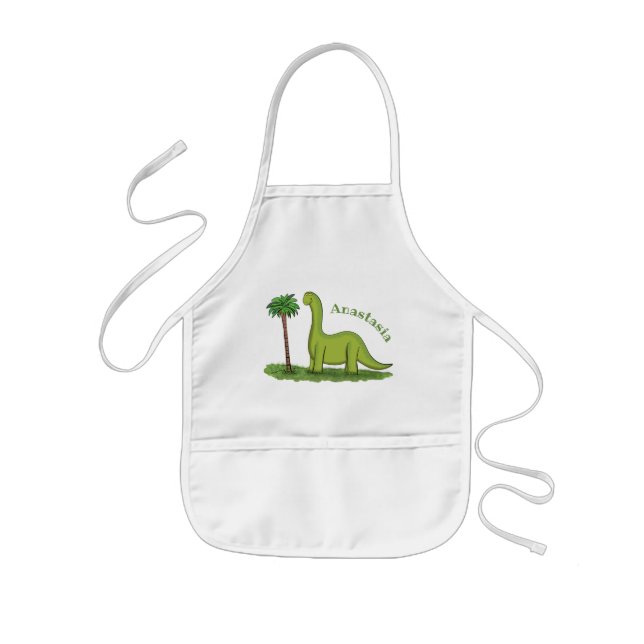 Cute lycklig grönt brontosaurus dinosaur tecknad barnförkläde (Framsidan)