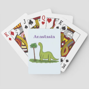 Cute lycklig grönt brontosaurus dinosaur tecknad casinokort