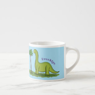 Cute lycklig grönt brontosaurus dinosaur tecknad espressomugg