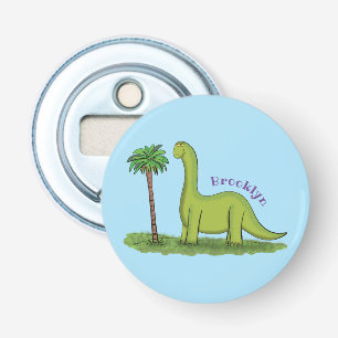 Cute lycklig grönt brontosaurus dinosaur tecknad flasköppnare