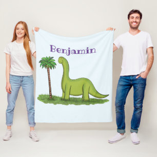 Cute lycklig grönt brontosaurus dinosaur tecknad fleecefilt
