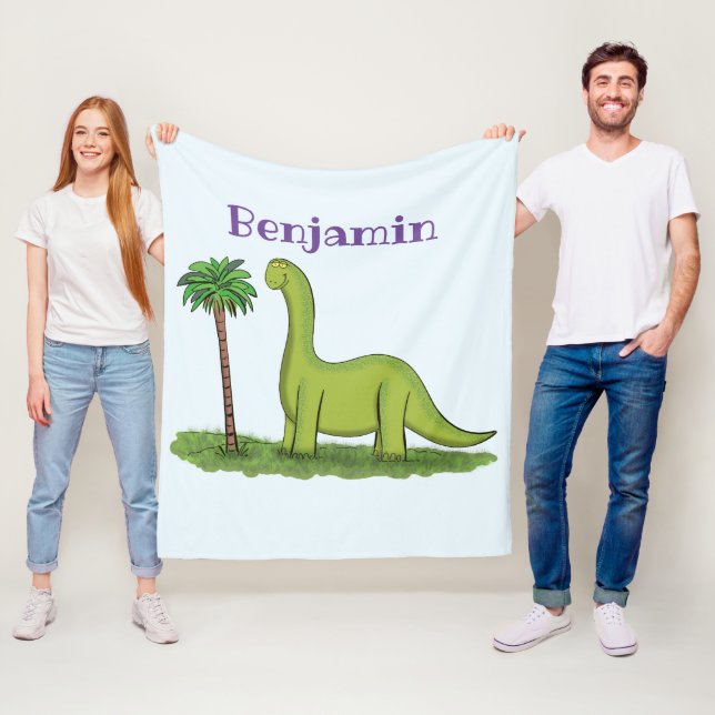 Cute lycklig grönt brontosaurus dinosaur tecknad fleecefilt (På plats)