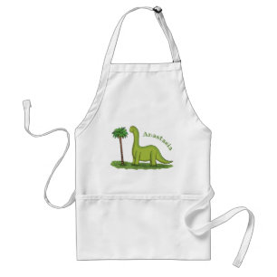 Cute lycklig grönt brontosaurus dinosaur tecknad förkläde