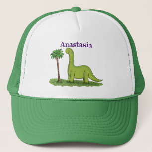 Cute lycklig grönt brontosaurus dinosaur tecknad keps