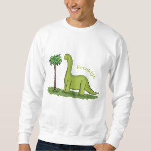 Cute lycklig grönt brontosaurus dinosaur tecknad lång ärmad tröja