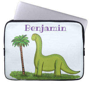Cute lycklig grönt brontosaurus dinosaur tecknad laptop fodral