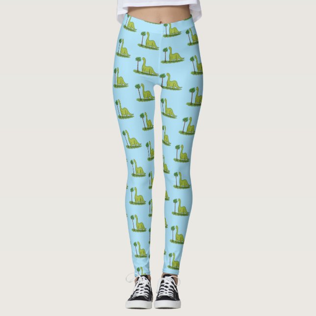 Cute lycklig grönt brontosaurus dinosaur tecknad leggings (Framsida)