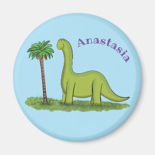 Cute lycklig grönt brontosaurus dinosaur tecknad magnet