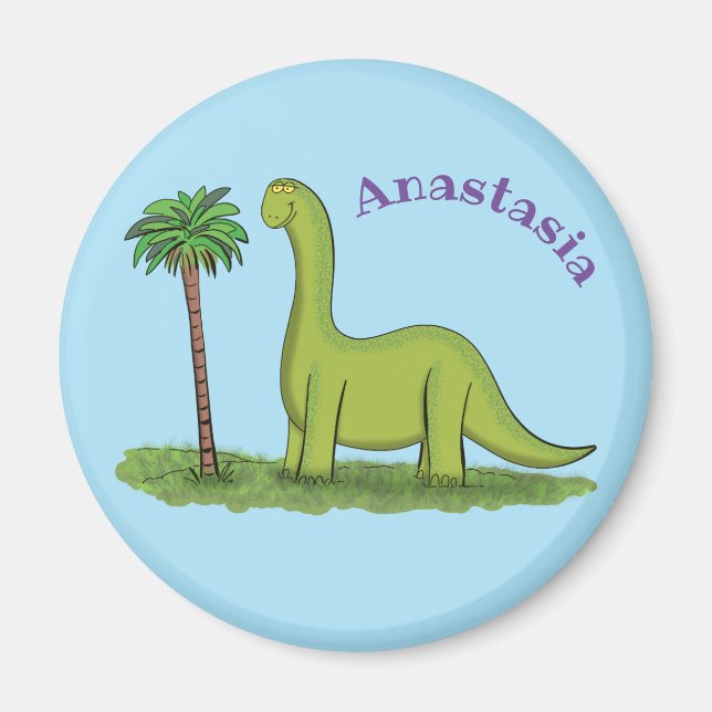 Cute lycklig grönt brontosaurus dinosaur tecknad magnet (Framsidan)
