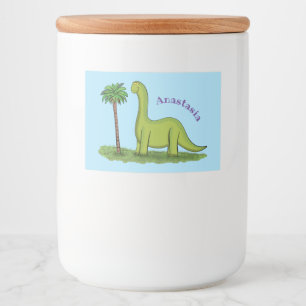 Cute lycklig grönt brontosaurus dinosaur tecknad mat etiketter
