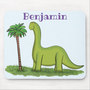 Cute lycklig grönt brontosaurus dinosaur tecknad musmatta