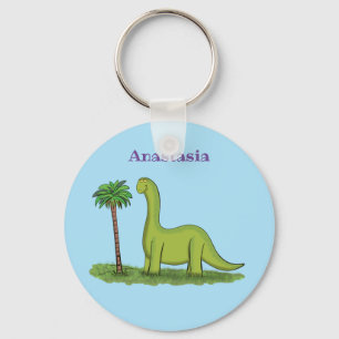 Cute lycklig grönt brontosaurus dinosaur tecknad nyckelring
