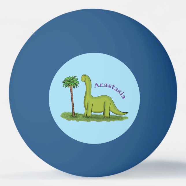 Cute lycklig grönt brontosaurus dinosaur tecknad pingisboll (Framsidan)