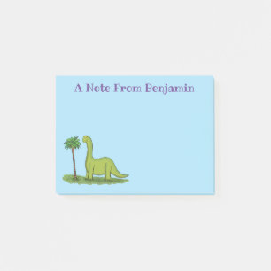 Cute lycklig grönt brontosaurus dinosaur tecknad post-it block