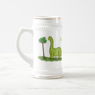 Cute lycklig grönt brontosaurus dinosaur tecknad sejdel