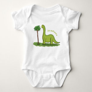 Cute lycklig grönt brontosaurus dinosaur tecknad t shirt