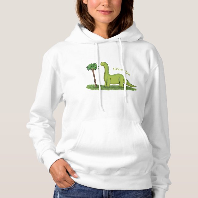 Cute lycklig grönt brontosaurus dinosaur tecknad t shirt (Framsida)