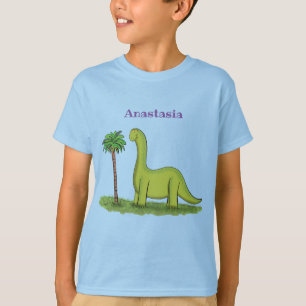 Cute lycklig grönt brontosaurus dinosaur tecknad t shirt