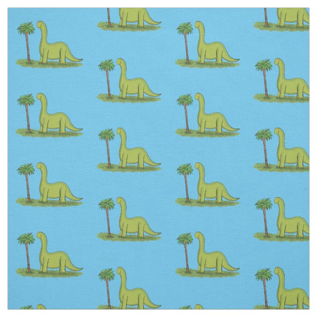 Cute lycklig grönt brontosaurus dinosaur tecknad tyg (Provkarta)