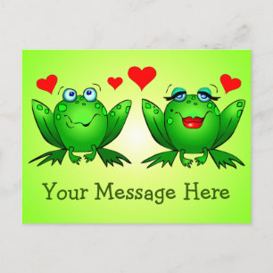 Cute Lycklig Grönt Frogs w Hearts Anpassningsbar M Vykort