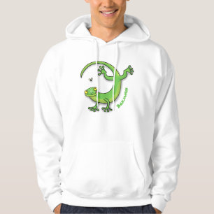 Cute lycklig grönt gecko hälsning med kryp tecknad hoodie