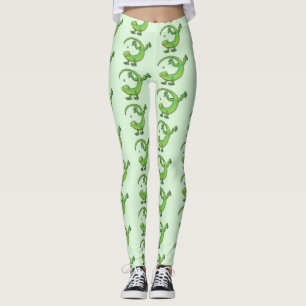 Cute lycklig grönt gecko hälsning med kryp tecknad leggings
