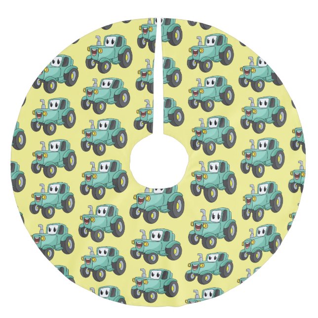 Cute lycklig grönt Traktorns tecknad Julgransmatta Borstad Polyester (Framsidan)