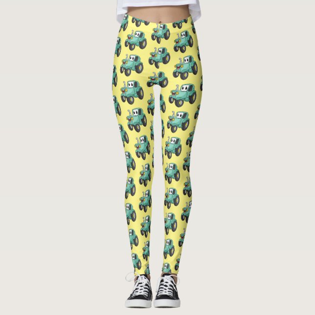 Cute lycklig grönt Traktorns tecknad Leggings (Framsida)