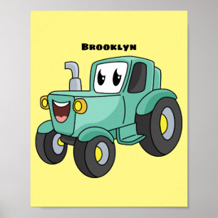 Cute lycklig grönt Traktorns tecknad Poster