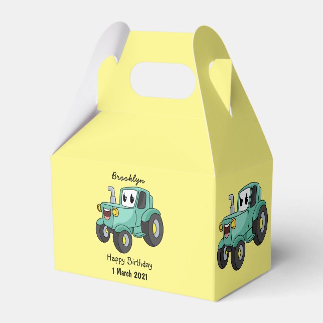 Cute lycklig grönt Traktorns tecknad Presentaskar (Framsidan Sidan)
