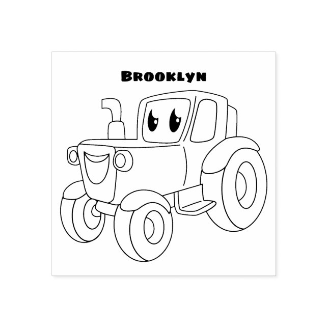 Cute lycklig grönt Traktorns tecknad Stämpel (Tryck)