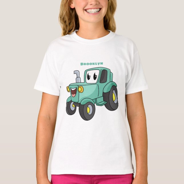 Cute lycklig grönt Traktorns tecknad T Shirt (Framsida)
