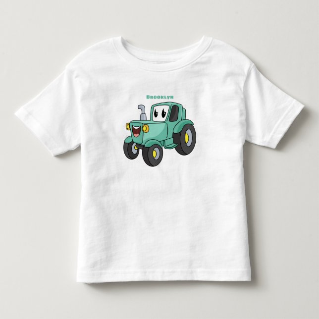 Cute lycklig grönt Traktorns tecknad T Shirt (Framsida)