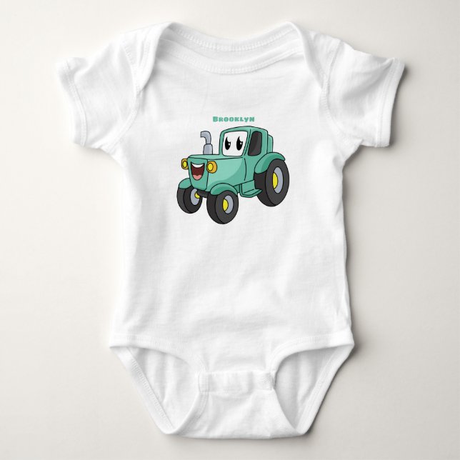 Cute lycklig grönt Traktorns tecknad T Shirt (Framsida)