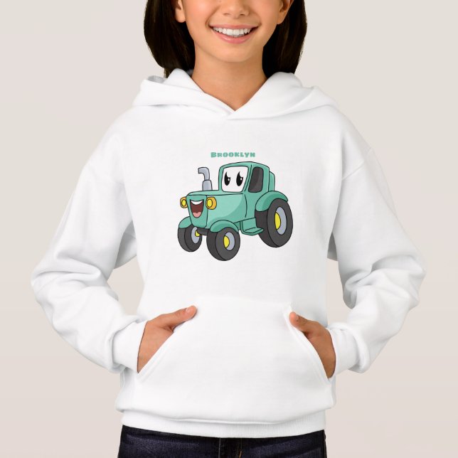 Cute lycklig grönt Traktorns tecknad T Shirt (Framsida)