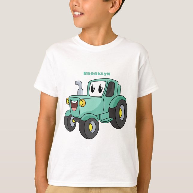Cute lycklig grönt Traktorns tecknad T Shirt (Framsida)