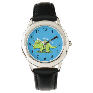 Cute lycklig grönt triceratops dinosaur tecknad armbandsur