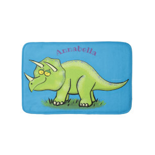 Cute lycklig grönt triceratops dinosaur tecknad badrumsmatta