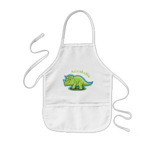Cute lycklig grönt triceratops dinosaur tecknad barnförkläde