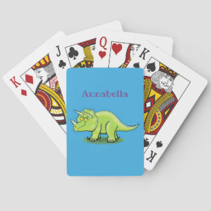 Cute lycklig grönt triceratops dinosaur tecknad casinokort