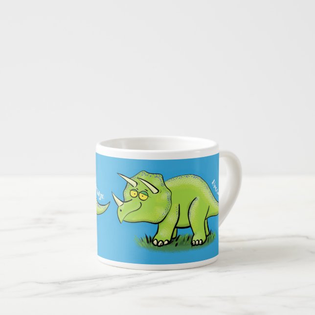 Cute lycklig grönt triceratops dinosaur tecknad espressomugg (Framsida höger)