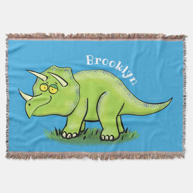 Cute lycklig grönt triceratops dinosaur tecknad filt (Framsidan)