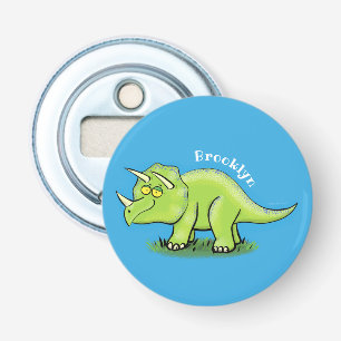 Cute lycklig grönt triceratops dinosaur tecknad flasköppnare