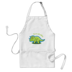 Cute lycklig grönt triceratops dinosaur tecknad förkläde