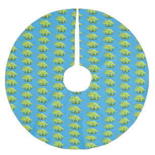 Cute lycklig grönt triceratops dinosaur tecknad julgransmatta borstad polyester