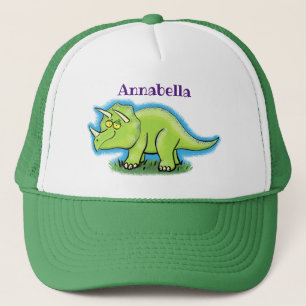 Cute lycklig grönt triceratops dinosaur tecknad keps